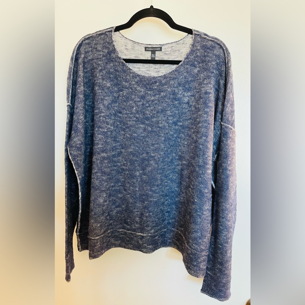 NWOT Eileen Fisher Exposed Seam Boxy Sweater | Organic Linen+Cotton in Indigo